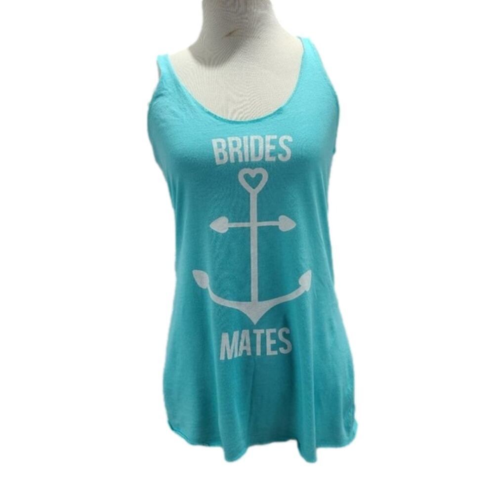 Brides Mates Anchor light blue razor back tank top